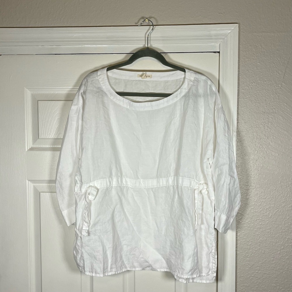 Eileen Fisher Organic Linen Gauze Stretch Mock Neck Oversized Tunic Top Blouse